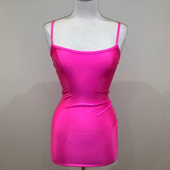 MINI DRESS • Neon Pink Spandex Mini Dress - Picture 2 of 5
